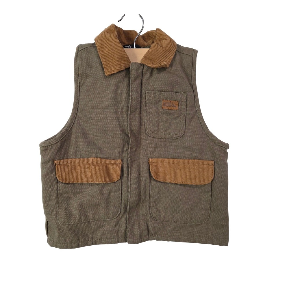 Eddie Bauer Kids Khaki Green Cotton Canvas Quilted Vest 24 Mo Camping Gorpcore